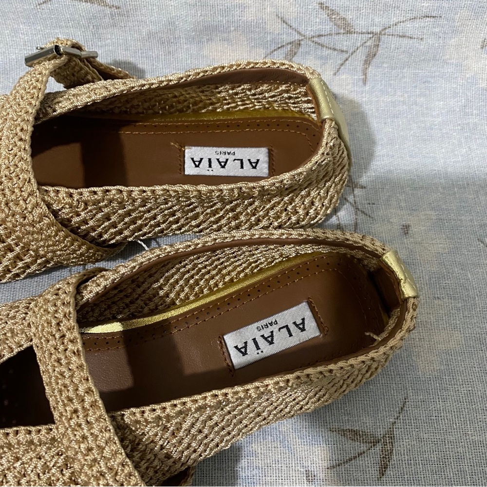 Alaia Beige Woven Mary Jane Flats - Picture 5 of 7